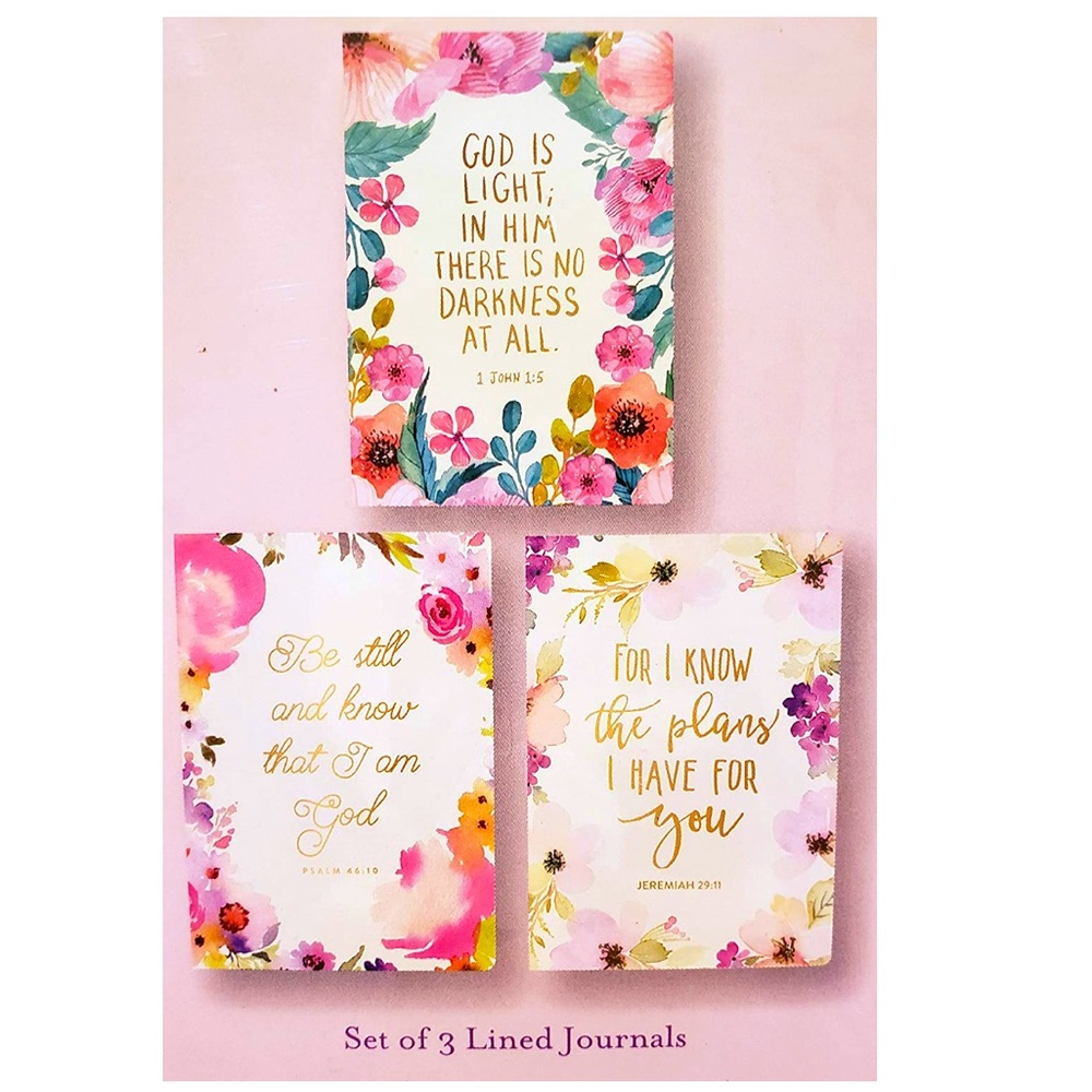 God Is Light Set of 3 Floral Lined Journals w/Scripture - Trio